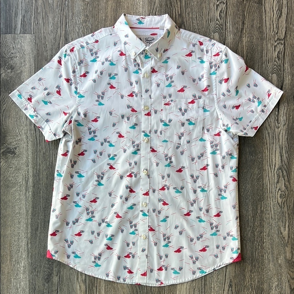 Original Penguin Shirt White Cotton Slurpee Short Sleeve Button Up Size Medium
